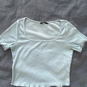 SHEIN White Crop Fitted Short Sleeve Blouse